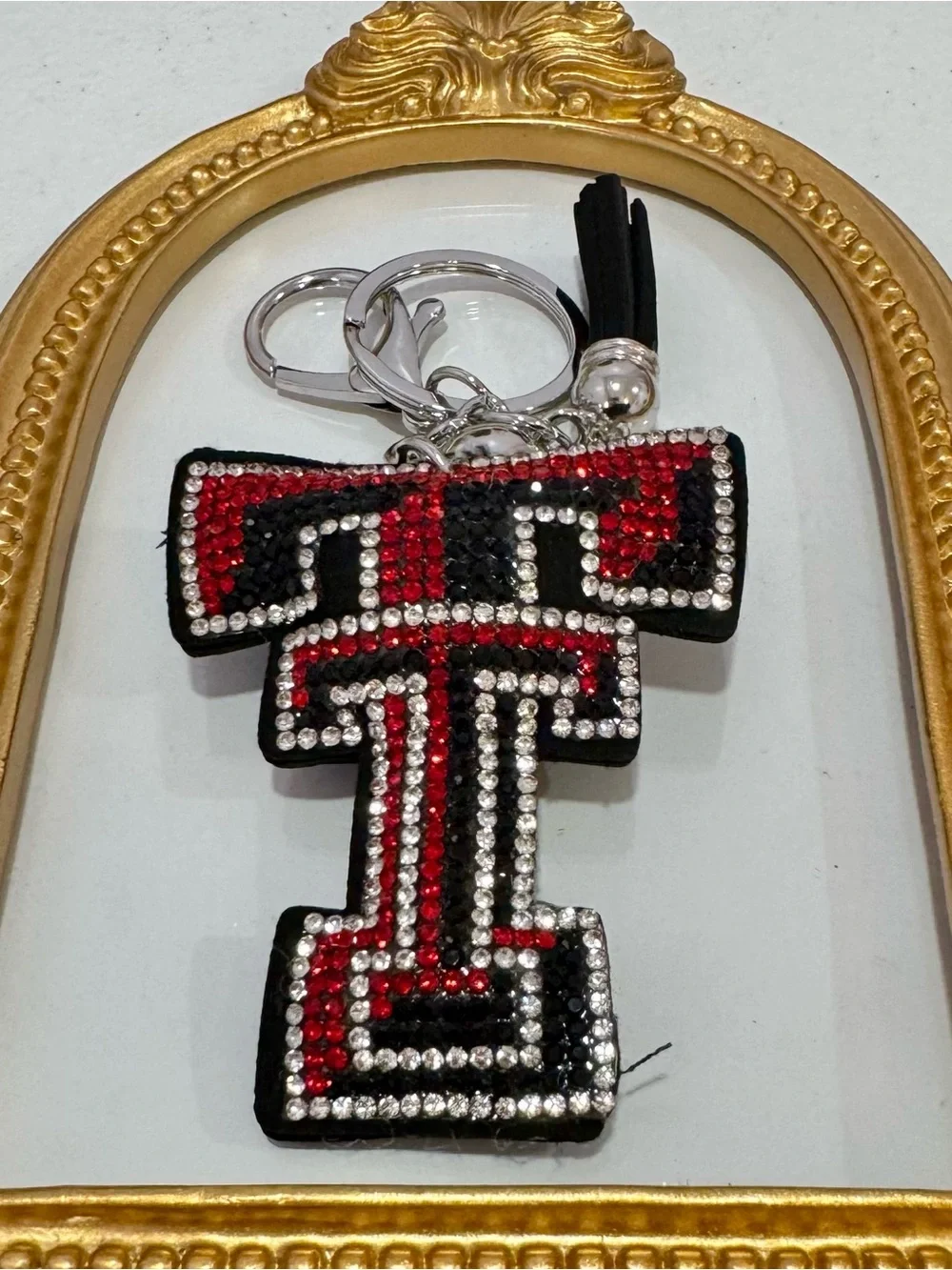 New Crystal Embellished Texas Tech University Keychain Bag Charm